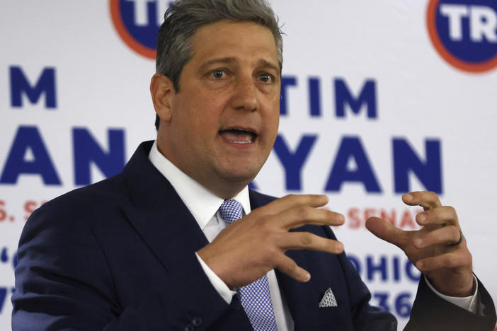 Rep. Tim Ryan speaks to supporters on Tuesday in Columbus, Ohio, after winning the Democratic primary in the U.S. Senate race in Ohio.