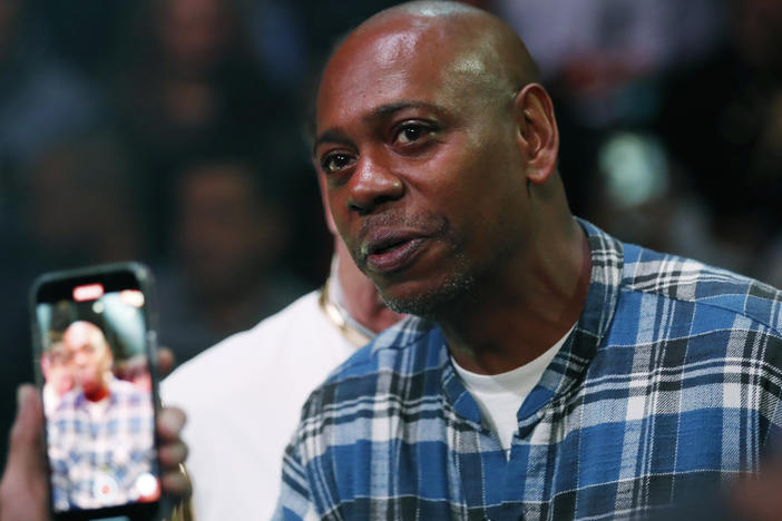 Comedian Dave Chappelle attends a boxing bout Nov. 6, 2021, in Las Vegas.