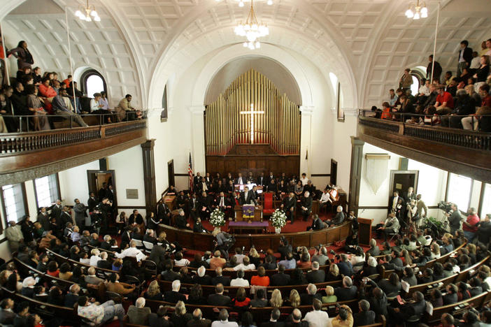 Then-Democratic presidential candidate Sen. Barack Obama, D-Ill., speaks at Brown Chapel AME Church in Selma, Ala., on March 4, 2007. The church tops the 2022 list of the nation's most endangered historic places, according to the National Trust for Historic Preservation.