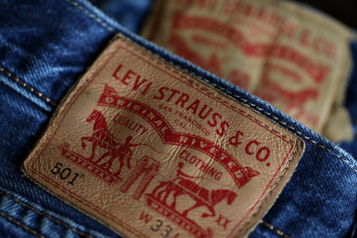 The Levi's logo appears on a pair of the company's 501 jeans in a file photo taken in 2019.