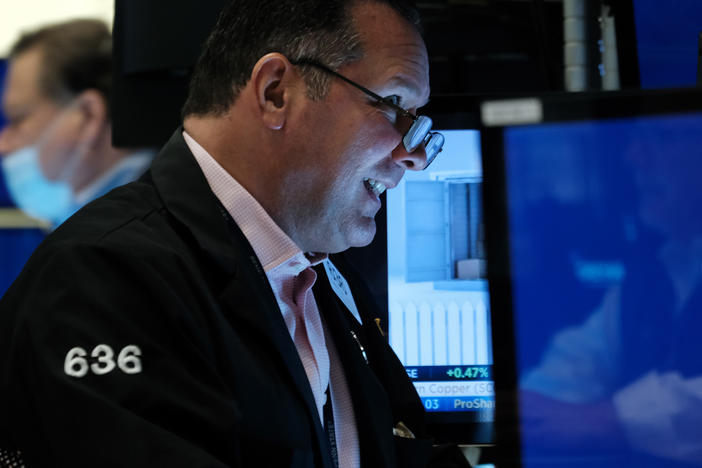 A trader working on the floor of the New York Stock Exchange (NYSE) in New York City on May 2. Stocks surged on Wednesday after the Fed's policy meeting.