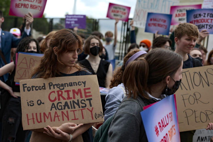 Abortion rights activists attend a rally in front of the Supreme Court building on Thursday. Abortion-rights funds and health clinics that perform abortions across the country have seen an outpouring of support since the Supreme Court's draft decision was leaked Monday.