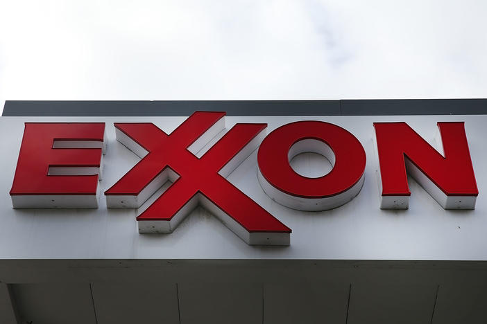 A sign for an Exxon-branded gas station stands in Brooklyn, New York, on Oct. 28, 2016. Oil companies enjoyed a surge in profits in the first three months of 2022.