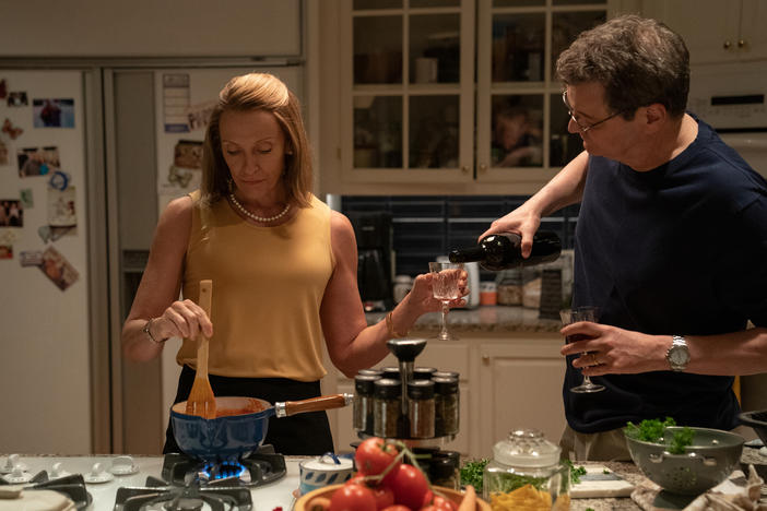 Toni Collette and Colin Firth in <em>The Staircase.</em>