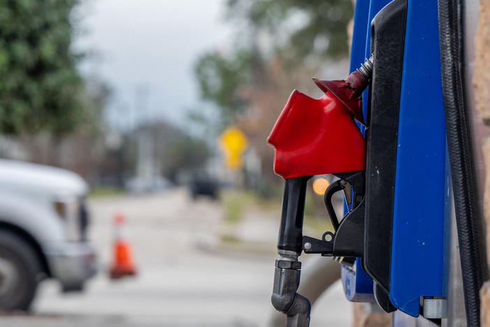 A gas pump is seen in a station on Feb. 1 in Houston. Gasoline prices hit a new national record, not adjusted for inflation, surpassing the previous peak set around two months ago.