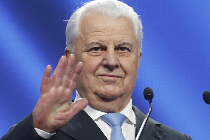 Former Ukrainian President Leonid Kravchuk speaks during a campaign rally in Kyiv, on Jan. 22, 2019. Kravchuk, who led Ukraine to independence amid the collapse of the Soviet Union and served as its first president, has died. He was 88.