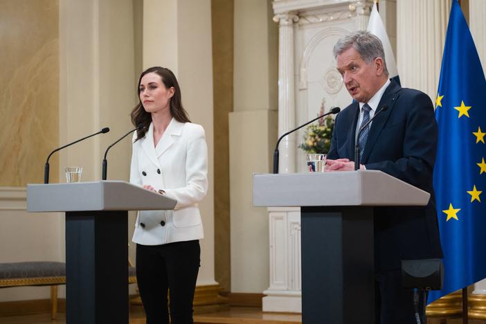 Finland's Prime Minister Sanna Marin, left, and President Sauli Niinisto announced Sunday that Finland will apply for NATO membership.