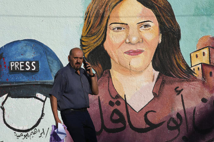 A mural in Gaza City of the Al Jazeera journalist Shireen Abu Akleh, who was shot and killed.