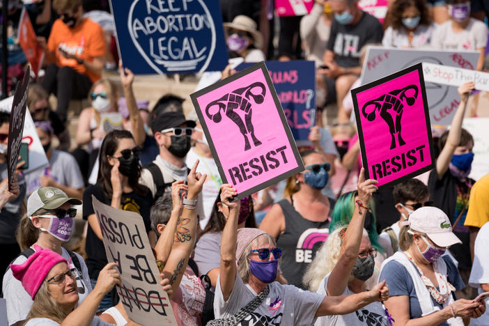 In Atlanta, demonstrators rally in support of women's reproductive rights at the Georgia state Capitol on October 2, 2021.