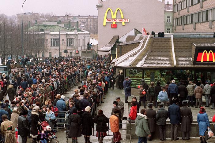 McDonald's arrived in Moscow when Russia was still part of the Soviet Union. Tens of thousands of customers stood in line when its first restaurant opened on Jan. 31, 1990, at Moscow's Pushkin Square.