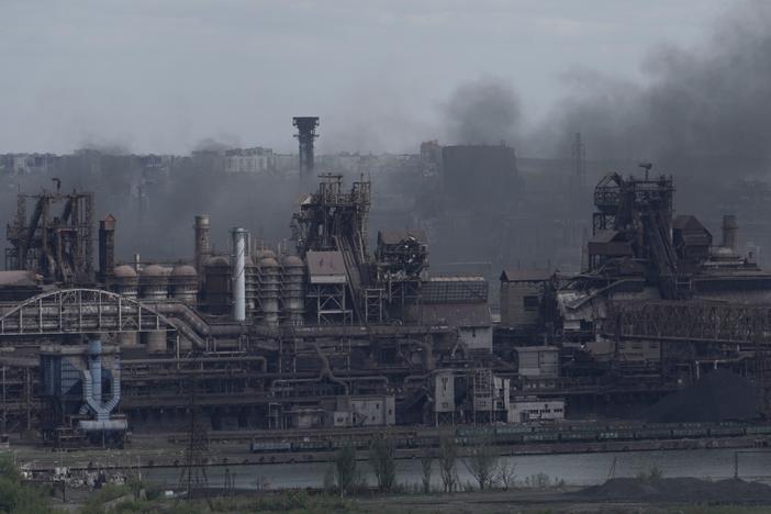 A view shows the Azovstal steel plant in the city of Mariupol on May 10. Hundreds of Ukrainian soldiers have been evacuated to Russian-controlled territory.