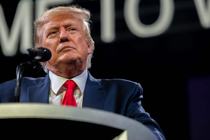 Former President Donald Trump speaks during the American Freedom Tour on Saturday in Austin, Texas.