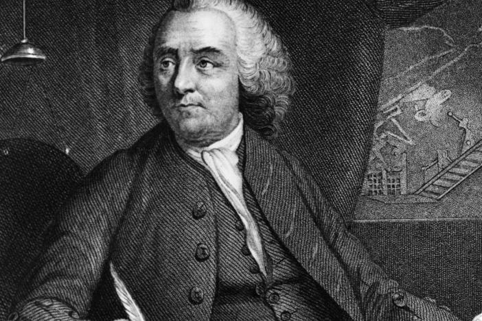 A portrait of American statesman, writer and scientist Benjamin Franklin, circa 1750.