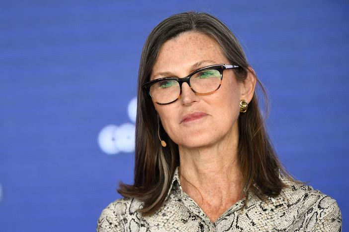 Cathie Wood, chief executive officer and chief investment officer, Ark Invest speaks during the Milken Institute Global Conference in Beverly Hills on May 2. Wood, a star investor who has attracted millions in social media, has had a rough year as many of her technology-focused investments have cratered.