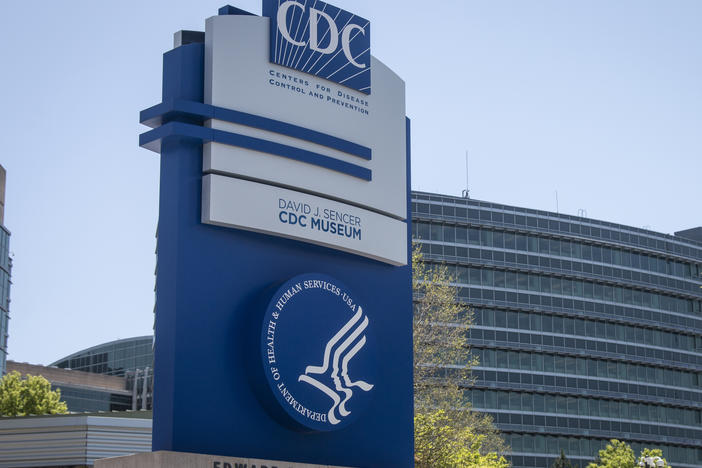 A sign at the entrance to the Centers for Disease Control and Prevention is seen on April 19 in Atlanta.