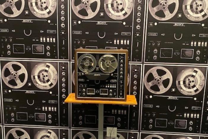 Marcus Kuilan-Nazario's "Macho Stereo" is an homage to his late father, an audiophile. He says his father used to record on this reel-to-reel player.