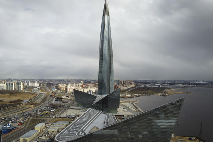 A view of the business tower Lakhta Centre, the headquarters of Russian gas monopoly Gazprom in St. Petersburg, Russia, on April 27. Russia has halted natural gas exports to neighboring Finland.