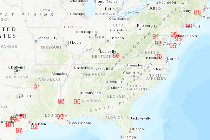 Unusually high temperatures in the South and Northeast U.S. on Saturday broke records marked on the same day in prior years.