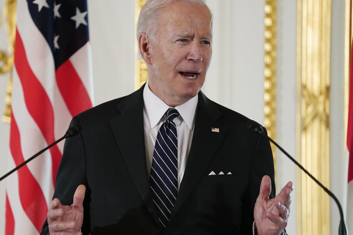 President Joe Biden speaks during a news conference with Japanese Prime Minister Fumio Kishida at Akasaka Palace, Monday, May 23, 2022, in Tokyo.