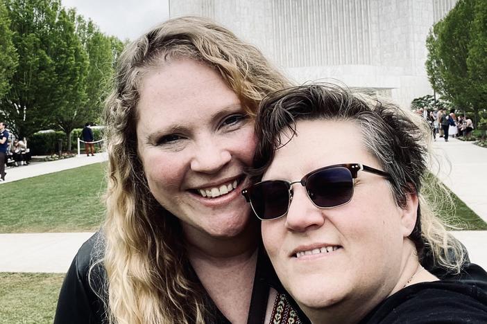 Kerry (left) and Heather tour the temple during a rare time when it's open to the public.