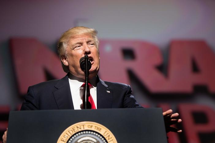 President Donald Trump speaks during the National Rifle Association' Leadership Forum in Atlanta, on April 28, 2017.