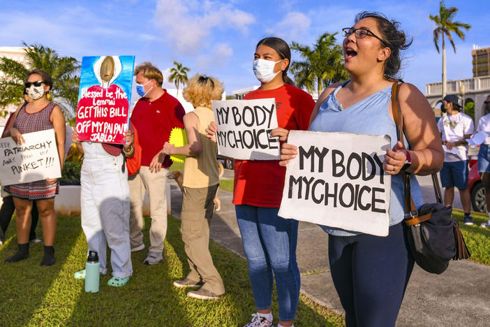 "My body, my choice!" resonates from protesters on the front lawn of the Guam Congress Building in Hagåtña during a protest as they voiced their concerns against the Guam Heartbeat Act of 2022 on April 27, 2022.