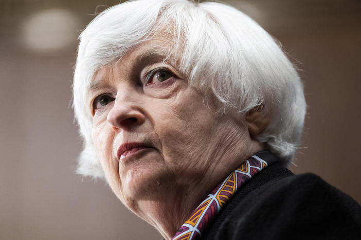 Treasury Secretary Janet Yellen testifies before a Senate Banking, Housing and Urban Affairs Committee hearing last month.