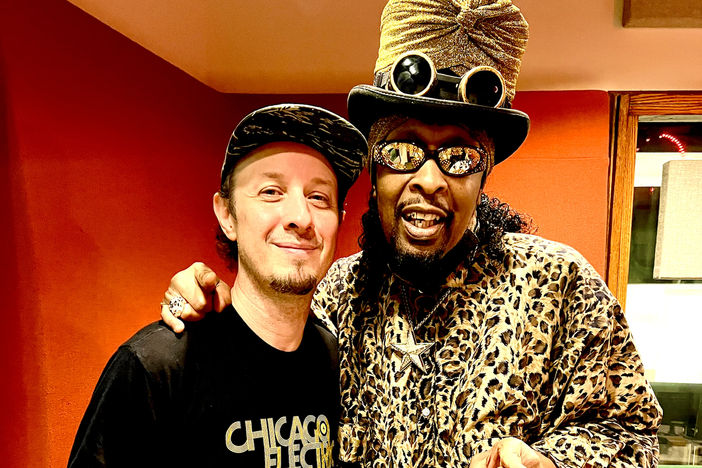 Left, drummer Adam Deitch of the band Lettuce, with funk superstar Bootsy Collins.