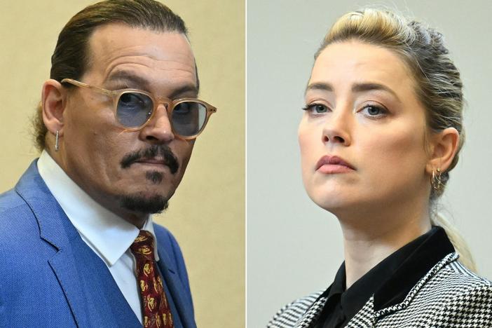 Johnny Depp and Amber Heard are seen attending the trial in Fairfax, Va., on May 24, 2022. Depp sued Heard, his ex-wife, for libel after she wrote an op-ed piece in <em>The Washington Post</em> in 2018 titled, "I spoke up against sexual violence — and faced our culture's wrath. That has to change."