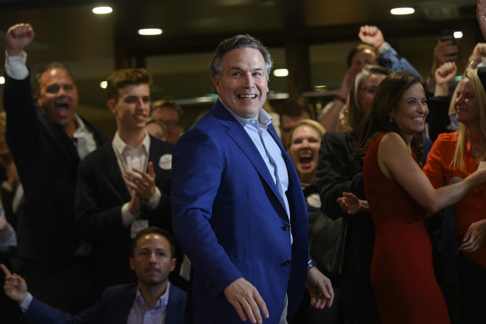 Pennsylvania Republican Senate candidate Dave McCormick and his wife, Dina Powell McCormick, greet supporters at the Indigo Hotel during a primary election night event on May 17, 2022 in Pittsburgh. McCormick conceded to rival Dr. Mehmet Oz on Friday.