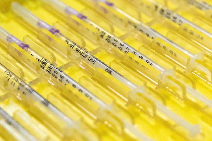 Syringes filled with the Novavax COVID-19 vaccine were prepared for use at a vaccination center in Berlin, Germany, in February. Soon the vaccine could become available in the U.S.