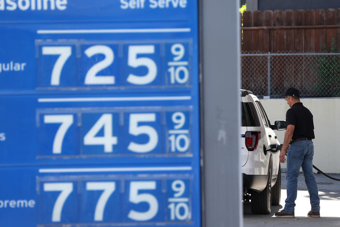 Gas prices over $7.00 a gallon are displayed at a Chevron gas station in Menlo Park, Calif., on May 25.