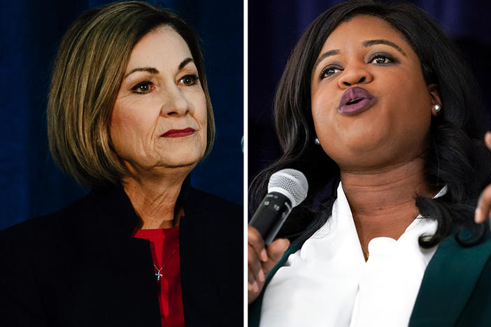 Iowa Republican Gov. Kim Reynolds and Democratic candidate for governor Deidre DeJear.