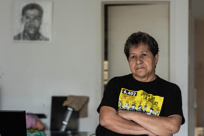 Blanca Nubia Monroy photographed at her home in Bogotá, Colombia. Her son Julián Oviedo was kidnapped and killed in 2008. The Colombian army is accused of taking civilians, killing them, and disguising them as guerrilla fighters to falsify higher body counts.