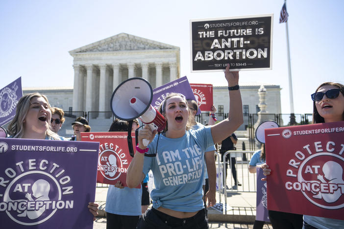 Anti-abortion activists rally in front of the U.S. Supreme Court on June 6.