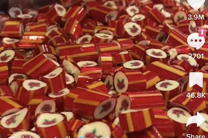 A screenshot of the candy making process from Sticky's Tiktok profile.