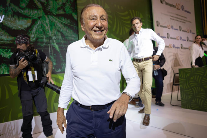 Colombian presidential candidate Rodolfo Hernández receives a warm welcome at the National Congress of Oil Palm Growers in Bucaramanga, Colombia, on June 3.