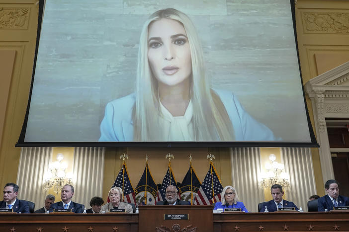 Ivanka Trump's testimony to the Jan. 6 committee is displayed on a screen during the committee's hearing on Thursday.