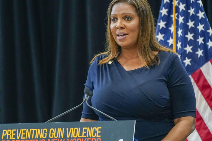 New York Attorney General Letitia James speaks during a ceremony where Gov. Kathy Hochul signed a package of bills to strengthen gun laws on June 6, 2022 in New York.