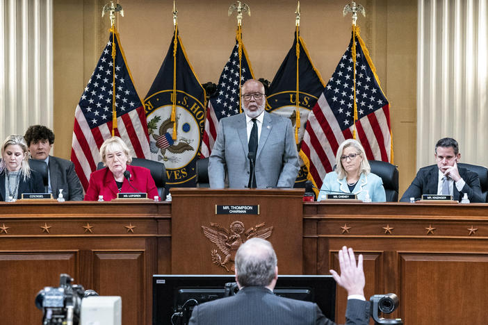 Former Fox News digital politics editor Chris Stirewalt is sworn in to testify as the House select committee investigating the Jan. 6 attack on the Capitol continues hearings in Washington on Monday.