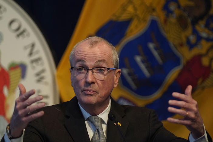 New Jersey Gov. Phil Murphy speaks to reporters during a briefing in Trenton, N.J., on Feb. 7, 2022.