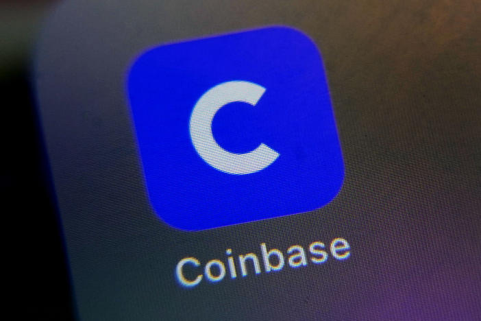 The mobile phone icon for the Coinbase app is shown in New York on April 13, 2021.
