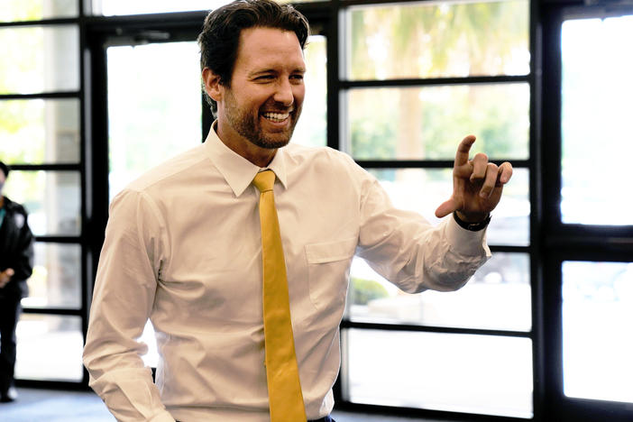 Former U.S. Rep. Joe Cunningham arrives at a debate for Democrats seeking their party's nomination in South Carolina's governor's race on Friday, June 10, 2022, in Columbia, S.C.