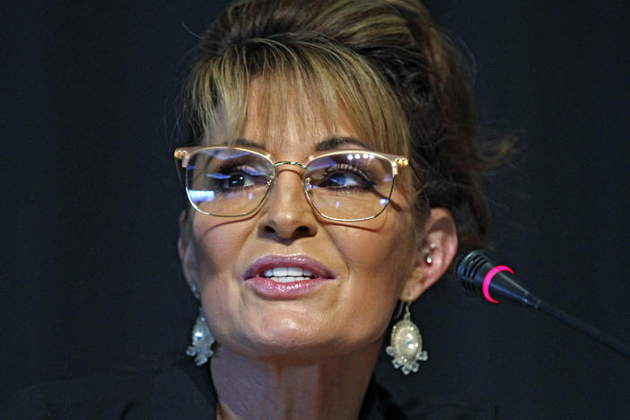 Sarah Palin, a Republican seeking the sole U.S. House seat in Alaska, speaks during a forum for candidates, on May 12, 2022, in Anchorage, Alaska.