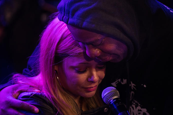 Meghan Stabile, photographed onstage with Robert Glasper during Winter Jazzfest 2020.