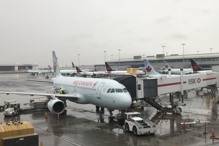 An Air Canada jet at Toronto Pearson International Airport in Toronto.