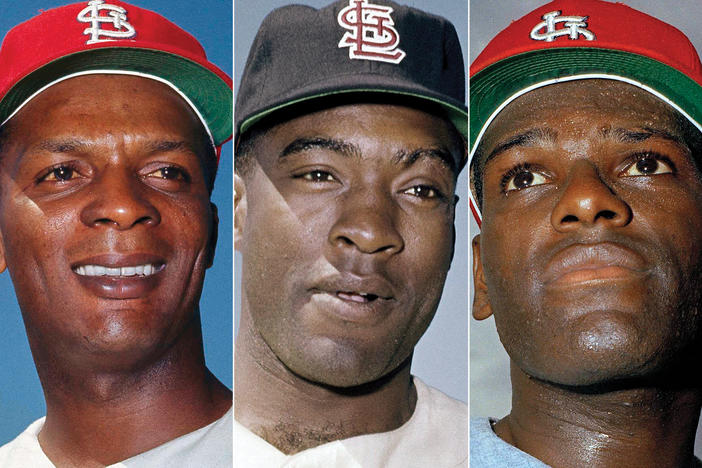 (L-R) Curt Flood, Bill White, Bob Gibson