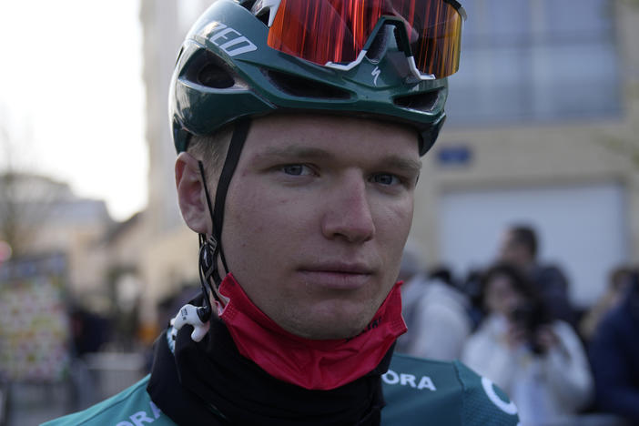 Cyclist Aleksandr Vlasov was leading the Tour de Suisse before a positive coronavirus test forced him to abandon the race — a fate shared by many other riders. Vlasov is seen here in March, at the Paris-Nice race.