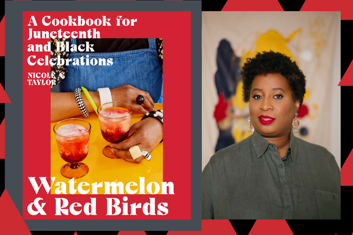 Chef Nicole A. Taylor pictured next to her new cookbook, <em>Watermelon and Red Birds.</em>