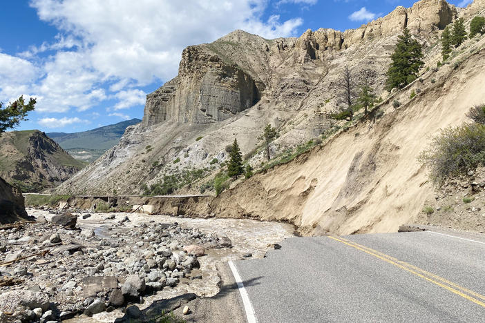Yellowstone's North Entrance Road was washed out by flooding.